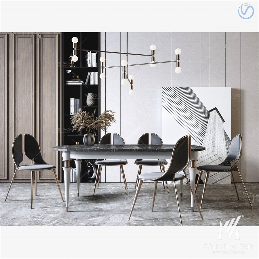 modern marble dining table chair 3d model